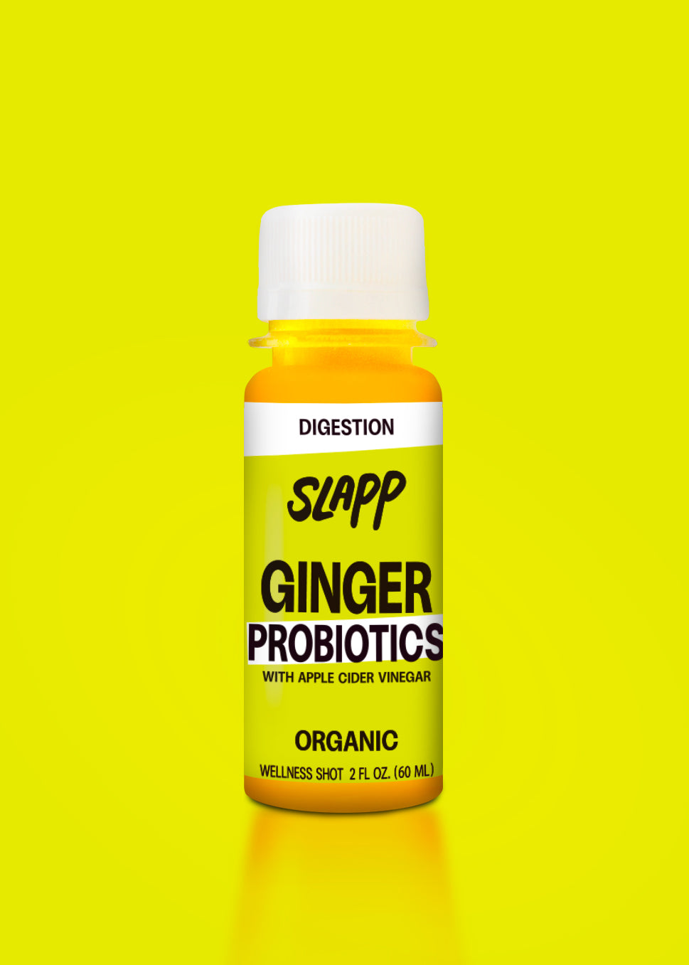 Slapp Ginger Probiotics wellness shot bottle with apple cider vinegar for digestion.
