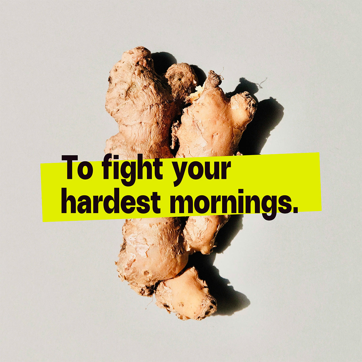 Ginger root with text: To fight your hardest mornings.